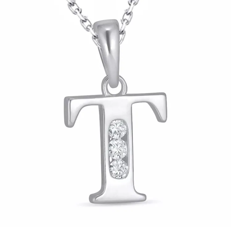 bokstav t zirkon halsband i silver med hängen i silver - My Letter