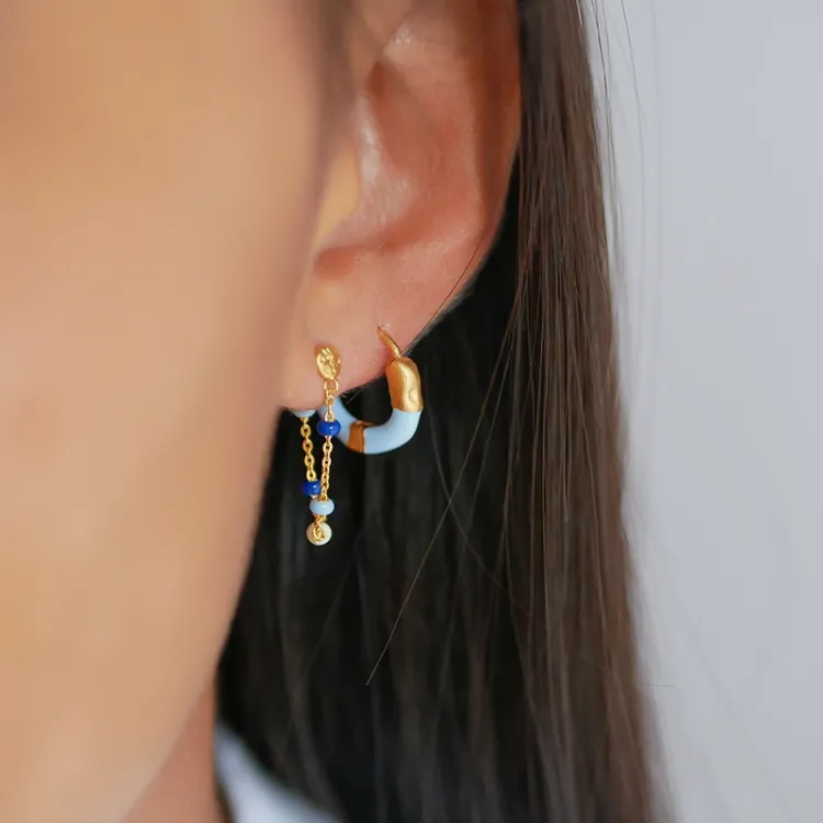 Enamel Lola Marine kedja örhängen i förgyllt silver blå emalj ljusblå emalj