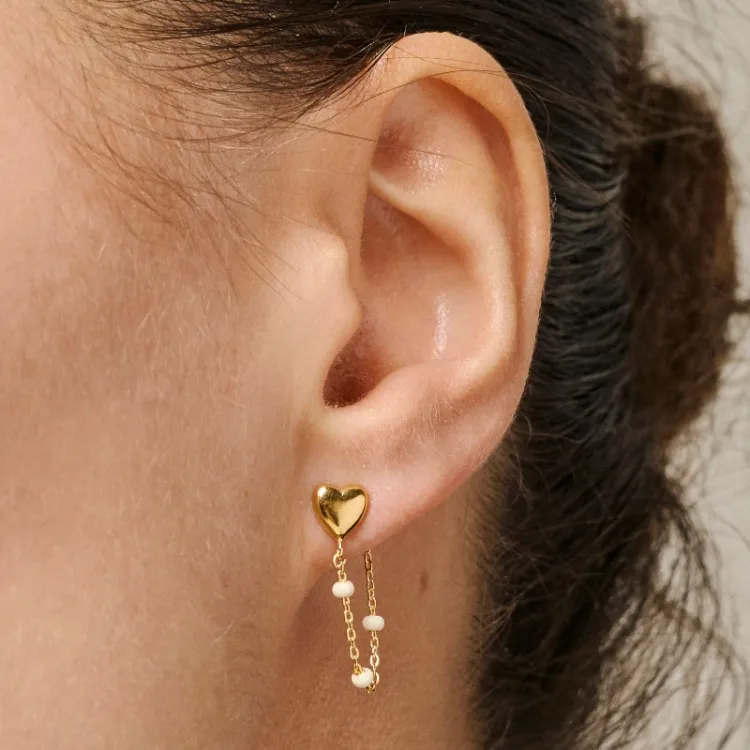Enamel Lola Heart hjärta Daisy kedja örhängen i förgyllt silver vit emalj