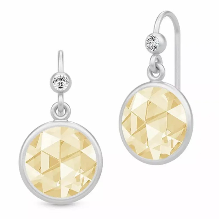 Långt julie sandlau runt zirkon örhängen i satinrhodinerat sterlingsilver gula zirkoner vita zirkoner