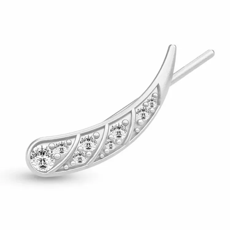 Julie sandlau fjädrar zirkon örhänge vänster öra  i satinrhodinerat sterlingsilver vit zirkon