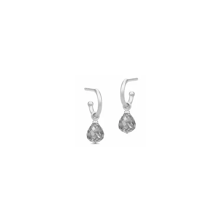 Julie Sandlau Evening Dew droppformad halvcreol i satinrhodinerat sterlingsilver grå kristal