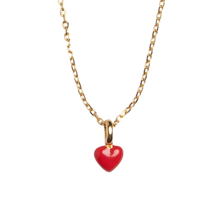 Enamel Amore hjärta halsband i förgyllt silver röd emalj