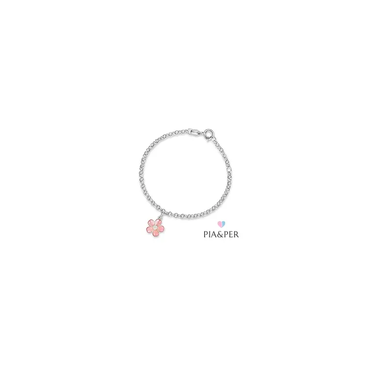 Pia och Per blomma armband i silver rosa emalj vit emalj