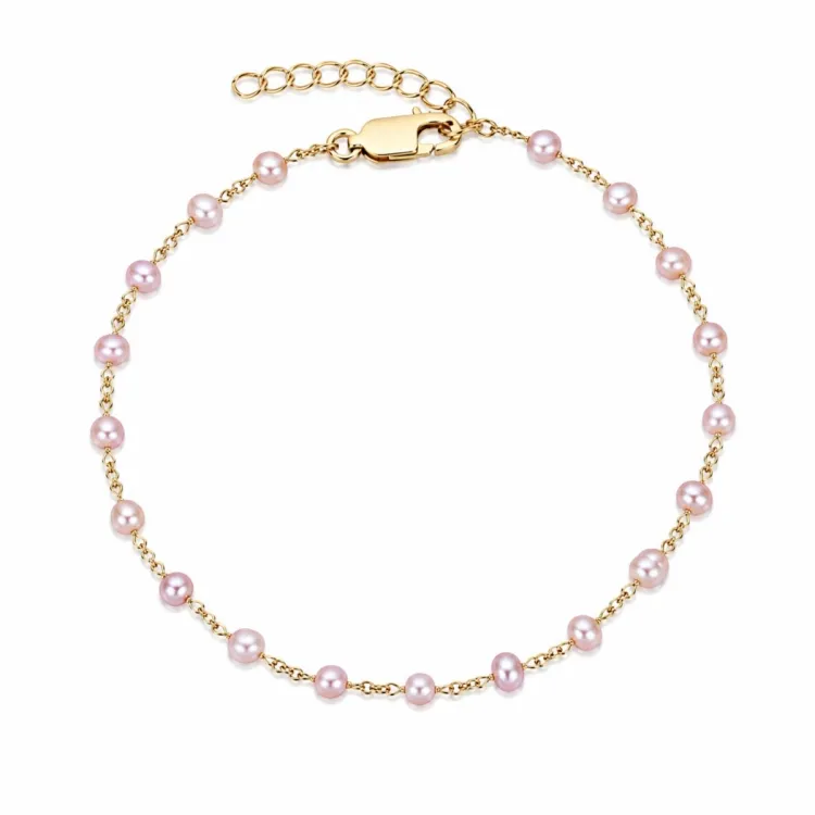 rosa pärla armband i förgyllt silver 17 plus 3 cm x 4-5 mm