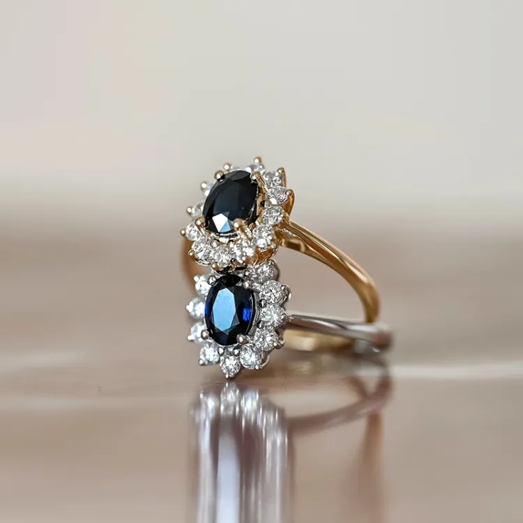 safir rosettring i 14  karat guld 0,55 ct 1,00 ct