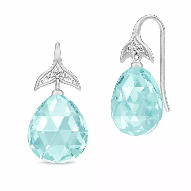 Julie Sandlau Mermaid drop droppe blå kristal örhängen i satinrhodinerat sterlingsilver blå kristal vit zirkon