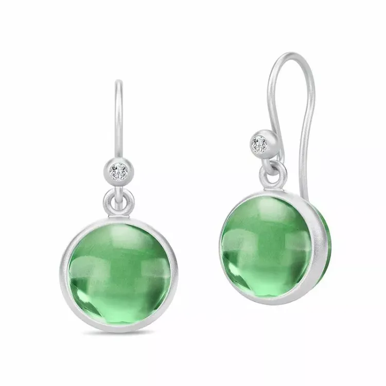 Julie Sandlau Primini runda gröna örhängen i satinrhodinerat sterlingsilver grön kristal vit zirkon