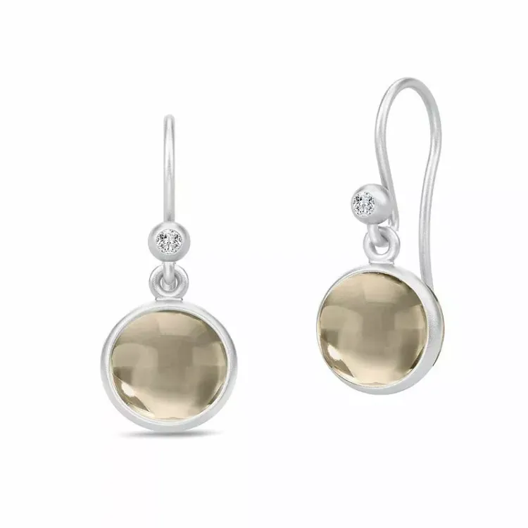 Julie Sandlau Primini runda rökfärgad kristal örhängen i satinrhodinerat sterlingsilver rökfärgad kristal vit zirkon