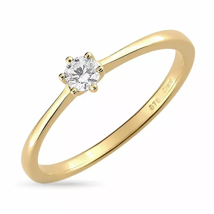 Kollektionsprov vit zirkon solitärring i 9 karat guld