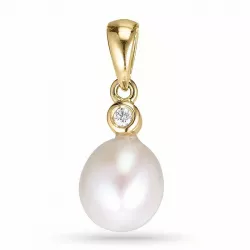 Ovalt pärla diamantberlocker i 14  carat guld 0,02 ct