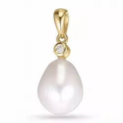 Ovalt pärla diamantberlocker i 14  carat guld 0,02 ct