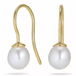 Ovala 8 - 9 mm aaa-graderad sötvattenspärla örhängen i 14 karat guld med