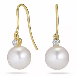 Runda 8 - 9 mm aaa-graderad sötvattenspärla diamantörhängen i 14 karat guld med diamanter 