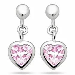 Små hjärta rosa zirkon örhängen i silver med rhodination
