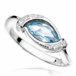 Blank oval blå ring i rhodinerat silver