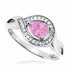droppe rosa zirkon ring i rhodinerat silver