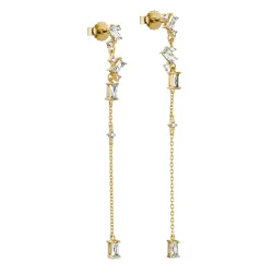 långa zirkon kedja örhängen i förgyllt silver