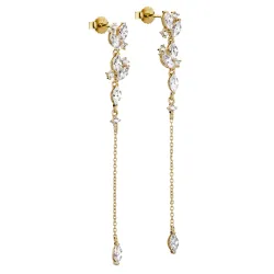 långa zirkon kedja örhängen i förgyllt silver