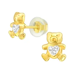nalle örhängestift i förgyllt silver - Little Ones