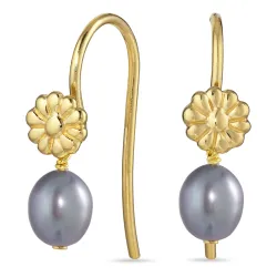 blommor grå pärla örhängen i förgyllt silver