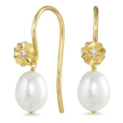 blommor pärla örhängen i förgyllt silver