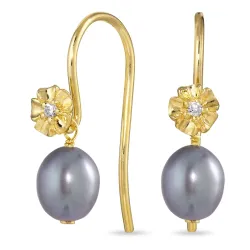 blommor grå pärla örhängen i förgyllt silver