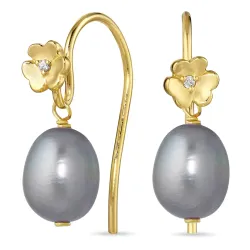 blommor grå pärla örhängen i förgyllt silver