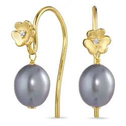 blommor grå pärla örhängen i förgyllt silver