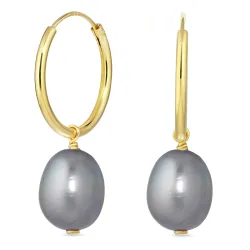 grå pärla creol i förgyllt silver