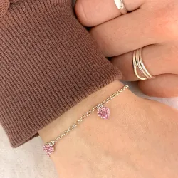 barn NORDAHL ANDERSEN hjärta armband i rhodinerat silver rosa zirkon