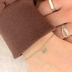 barn NORDAHL ANDERSEN hjärta armband i rhodinerat silver blå zirkon