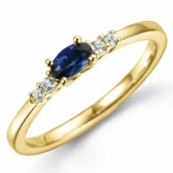 oval safir diamantring i 14  karat guld 0,35 ct 0,06 ct