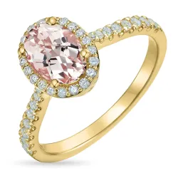 morganit diamantring i 14  karat guld 1,28 ct 0,32 ct