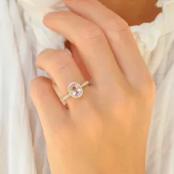 morganit diamantring i 14  karat guld 1,28 ct 0,32 ct