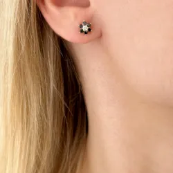 blommor svarta diamant örhängestift i 14 karat guld med diamant och svart diamant 
