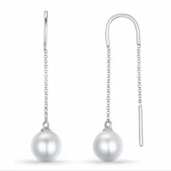 långa aaa-graderad sötvattenspärla örhängen i 14 karat vitguld med 