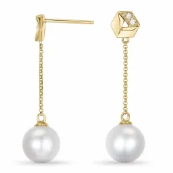 långa pärla briljiantöronringar i 14 karat guld med diamant 