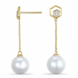 långa pärla briljiantöronringar i 14 karat guld med diamant 