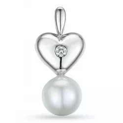 Hjärta pärla diamantberlocker i 14  carat vitguld 0,07 ct