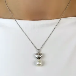 Hjärta pärla diamantberlocker i 14  carat vitguld 0,07 ct