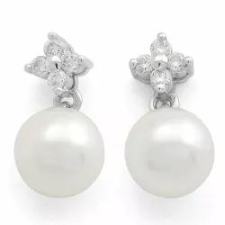 blommor pärla diamantörhängen i 14 karat vitguld med diamant 