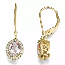 ovala diamantörhängen i 14 karat guld med morganit och diamant 
