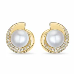 pärla briljiantöronringar i 14 karat guld med diamant 