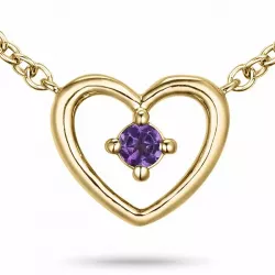 42 cm hjärta ametist hängen med halskedja i 14  carat guld 0,05 ct