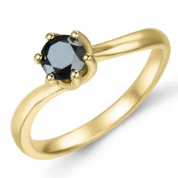 elegant sort diamant solitärring i 9 karat guld 0,52 ct