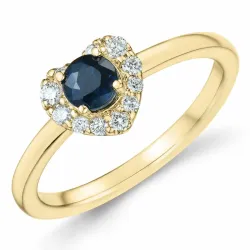 hjärta safir diamantring i 14  karat guld 0,45 ct 0,159 ct