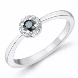 elegant sort diamant briljantring i 14  karat vitguld 0,11 ct 0,02 ct