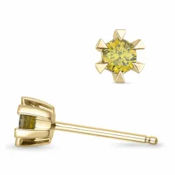 2 x 0,14 ct gula behandlad naturlig diamant solitäreörhängestift i 14 karat guld med gul diamant 