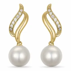 långa pärla briljiantöronringar i 14 karat guld med diamant 